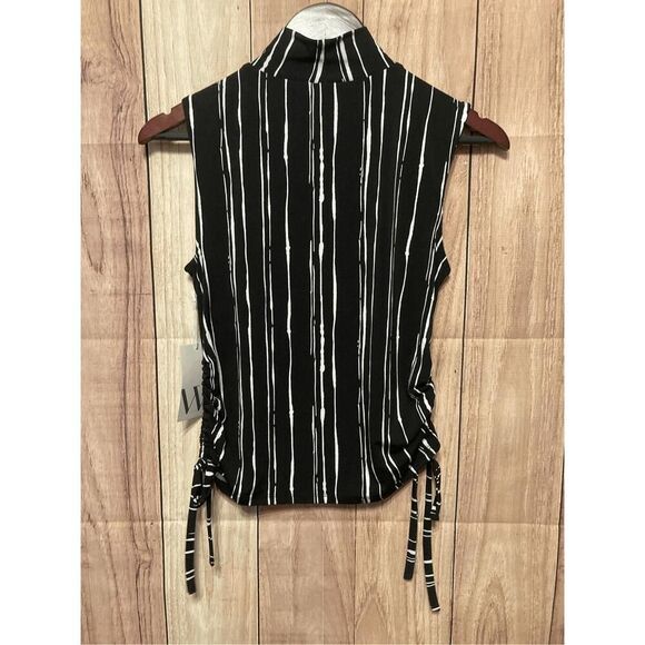 Worthington XS shirt Ruched Side Blouse Top Women's Black White Striped NWT - Picture 4 of 4